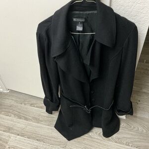 Vintage 1995 trench swing INC black rayon/nylon with velveteen belt size medium